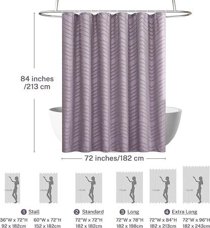 Extra Long Boho Shower Curtain - Purple Woven Fabric, 72 x 84, Tufted Chevron Striped, Modern Chic Textured Minimalist