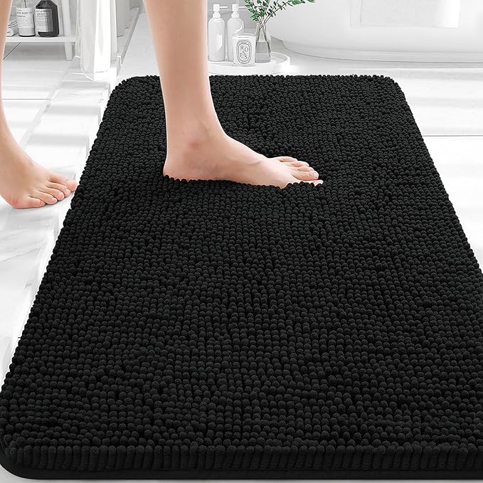 OLANLY Bathroom Rugs 36x24, Extra Soft Absorbent Chenille Bath Rugs | Black, Quick-Drying Rubber Backing, Machine Washable Bath Mat for Bathroom Floor, Tub and Shower, Home Decor Accessories