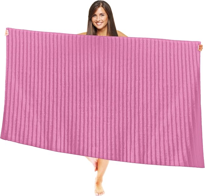 Elegant Comfort 100% Turkish Cotton Corduroy Ribbed Luxury Jumbo Bath Towel Ultra Soft - 35 x 70 Inch - Luxury Spa Premium Hotel Quality Highly Absorbent and Quick Dry Large Bath Towel, Light Pink