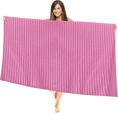 Elegant Comfort 100% Turkish Cotton Corduroy Ribbed Luxury Jumbo Bath Towel Ultra Soft - 35 x 70 Inch - Luxury Spa Premium Hotel Quality Highly Absorbent and Quick Dry Large Bath Towel, Light Pink