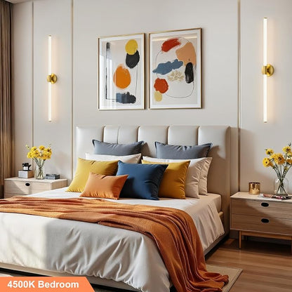 Gold Wall Sconces Set of 2 Hardwired LED Vanity Light 39"