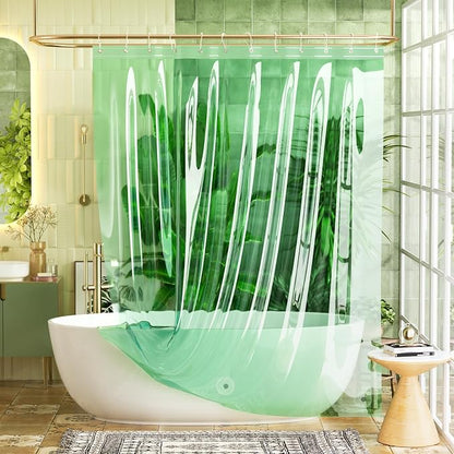 Bathway Shower Curtain Liner, Clear Shower Curtain Liner Green 72x72 PEVA Waterproof Shower Curtain Liner Plastic with 3 Magnets and 12 Rustproof Metal Grommets, Lightweight Shower Liner for Bathroom