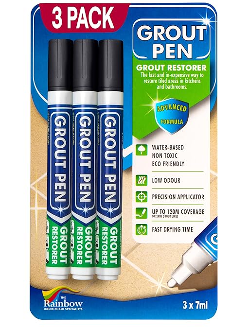 Grout Pen Black Tile Grout Paint Marker - Narrow 5mm Tip (7mL) - 3 Pack | Waterproof Grout Refresh Restorer for Kitchen & Bathroom, Colorant and Sealer Pens for Cleaner Looking Grout Lines - Black