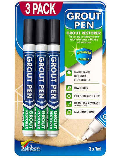 Grout Pen Black Tile Grout Paint Marker - Narrow 5mm Tip (7mL) - 3 Pack | Waterproof Grout Refresh Restorer for Kitchen & Bathroom, Colorant and Sealer Pens for Cleaner Looking Grout Lines - Black