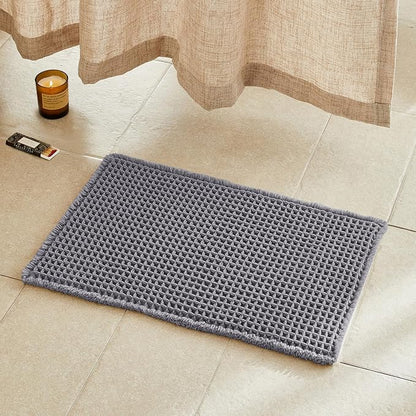 TYUU Waffle Bath Mat, Small Boho Bathroom Rugs Non Slip 24x16 Grey | Super Absorbent Quick Dry Bath Rug, Non-Slip Backing, Soft Waffle Washable Farmhouse Bathroom Mats, Tub, Shower & Home Decor