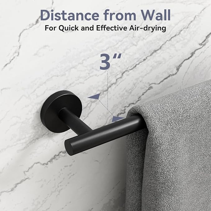 2 Pack Matte Black Towel Bar, 24 Inch Bathroom Towel Rack | Towel Holder Wall Mounted, Thicken SUS304 Stainless Steel Towel Rod Modern Home Decor (Total Length 26-Inch)
