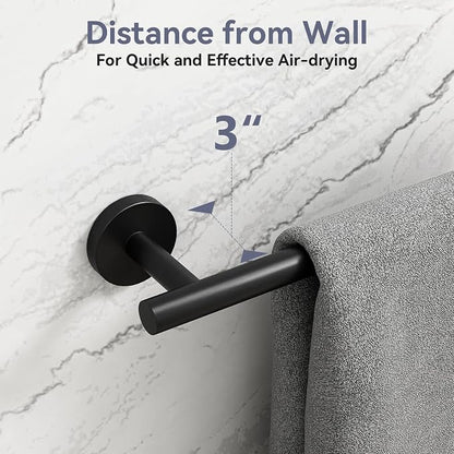 2 Pack Matte Black Towel Bar, 24 Inch Bathroom Towel Rack | Towel Holder Wall Mounted, Thicken SUS304 Stainless Steel Towel Rod Modern Home Decor (Total Length 26-Inch)
