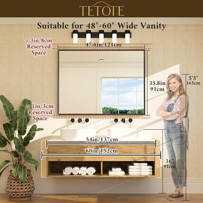 Brushed Brass Bathroom Mirror for Over Sink 48" x 36" Large Gold Beveled Framed Rectangular Vanity Mirror for Bathroom, Bedroom, Entryway, Living Room, Tempered Glass, Stronger Frame