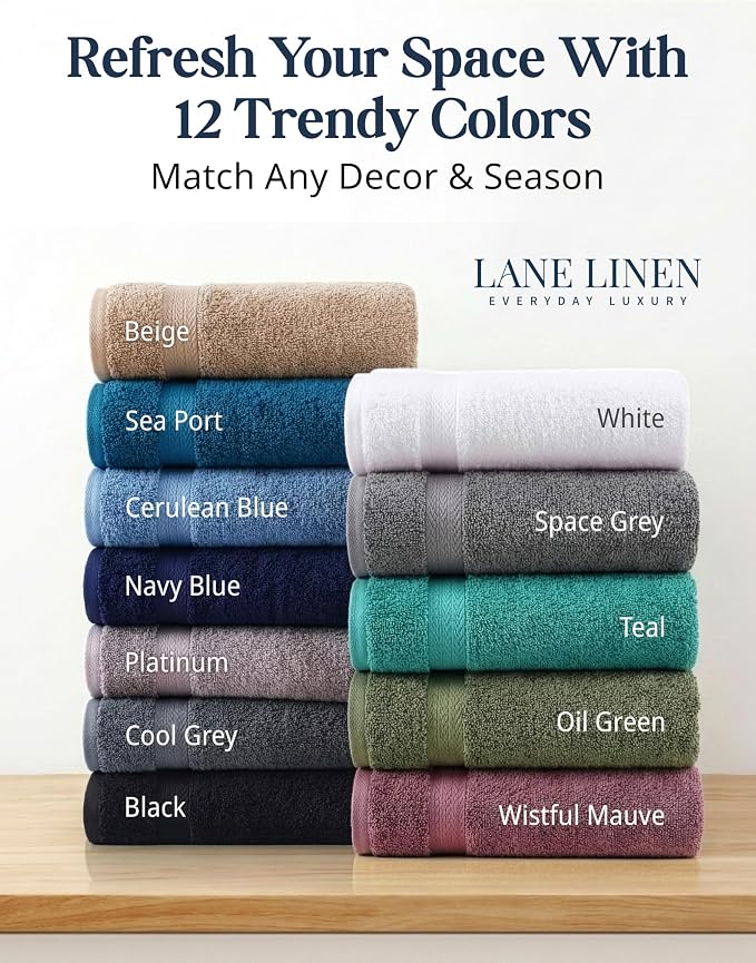 LANE LINEN Bath Towel Set 100% Cotton 16 Piece Soft Absorbent - Platinum | Cotton Towel Set - Densely Woven & Soft, Easy-Care, Coordinated Colors, OEKO-TEX Certified, Ring-Spun Durability