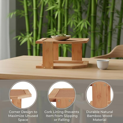 2-Tier Bamboo Corner Shelf for Kitchen or Bathroom Cabinet, Countertop, Cupboard Storage and Organizer, Natural Wood Space Saving Rack by Lavish Home