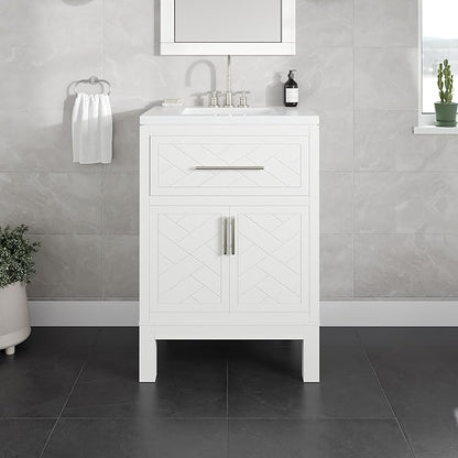 Eviva Cambridge 24 in. White Single Sink Bath Vanity with Quartz Top and Undermount Porcelain Sink