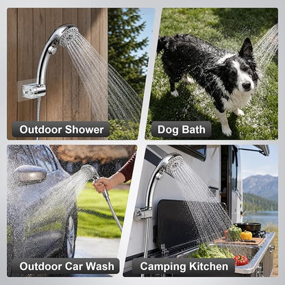 OFFO Shower Head with Hose, 5 Mode Handheld Shower Head with On Off Switch for Water Saving, High Flow Powerful Boosting Showerheads with 60" Stainless Steel Hose, Chrome