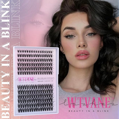Fairy Lash Clusters Kit Wispy Eyelash Clusters DIY 8-16mm Manga Lash Clusters Eyelash Extension Kit 192pcs Individual Lashes Natural Lash Extension Kit with Lash Bond and Seal, Lash Tweezers by Wtvane
