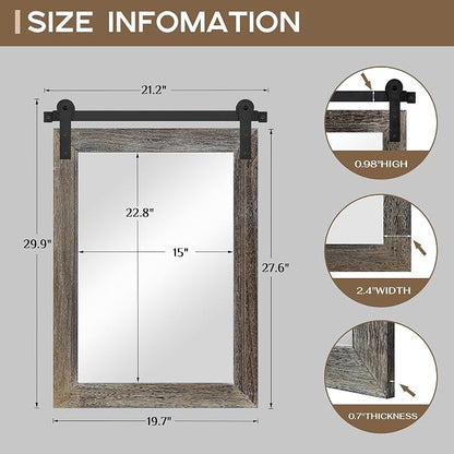 COGOOD Farmhouse Bathroom Mirrors for Over Sink - 30 x 22 Speckled White | Rustic Barn Door Wood Framed Vanity Mirror for Entryway, Living Room, Bedroom, Dresser Wall Decor
