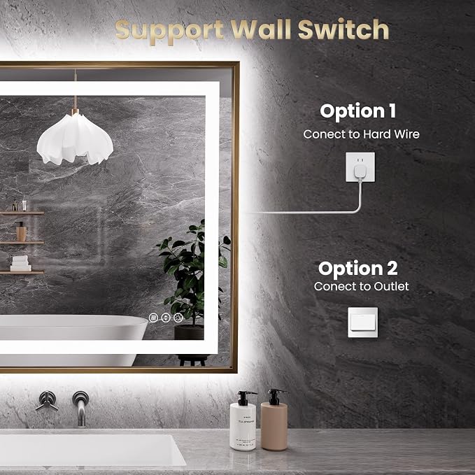 36"X30" LED Bathroom Mirror with Front Lit and Backlit(Brushed Gold) | Metal Framed Mirror, Stepless Dimmable, Anti-Fog, HD Reflection, Shatter-Proof, Memory, 3 Colors, Double LED Vanity Mirror.