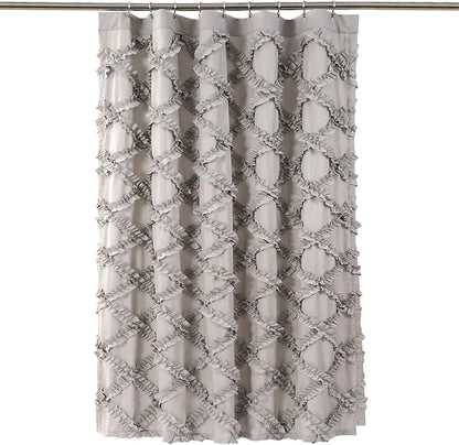 Lush Decor Ruffle Diamond Shower Curtain 72"L x 72"L Gray - Fabric Shower Curtains for Bathroom - Gray Bathroom Curtain - Vintage Farmhouse Decor