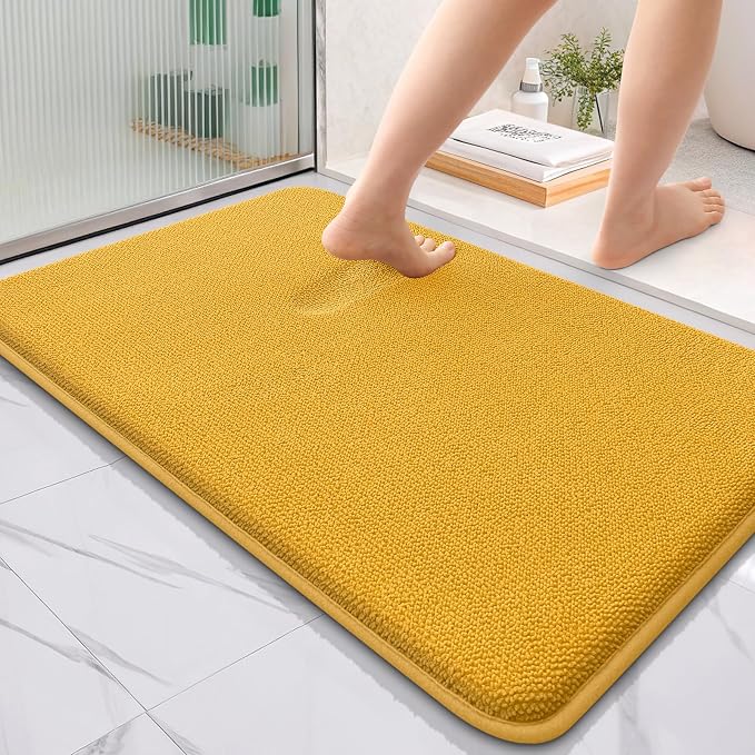 OLANLY Memory Foam Bathroom Rugs 36x24, Absorbent Bath Mat, Golden Yellow | Soft Quick Dry Bath Rugs, Non-Slip, Machine Washable Carpet for Bathroom Floor, Tub and Shower, Home Decor Accessories