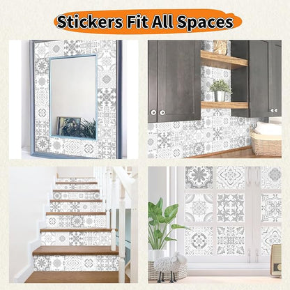 24 PCS Bohemian Floral PVC Peel and Stick Tile Stickers | for Kitchen Bathroom RV, Waterproof Self-Adhesive Removable Backsplash Decals, Easy DIY Upgrade, Smooth Surfaces, 7.87x7.87in