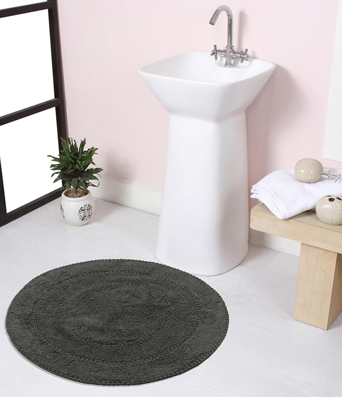 Home Weavers Radiant Collection 100% Cotton Bathroom Rugs Set, Bathroom Décor, Washable Rug, Extra Soft and Absorbent Bath Rug, Kitchen Mat, Bath Mat Set, Bath Floor Mat Non Slip, 30" Round, Gray