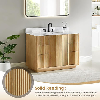 48 Inch Bathroom Vanity with Sink Modern Pedestal Single Vanities with Top | Pre-Assembled, Backsplash Included, Sturdy Solid Wood, Large Storage Cabinet, Soft Closing Doors, Dovetail Drawers