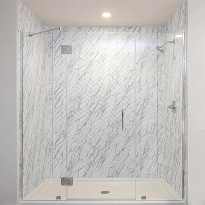 From Plain To Beautiful In Hours 133-640-HERR-KIT Herringbone Tile - Tub and Shower Wall Panels Surround (Covers/ 96 sq. ft.), Marble, 1 Piece