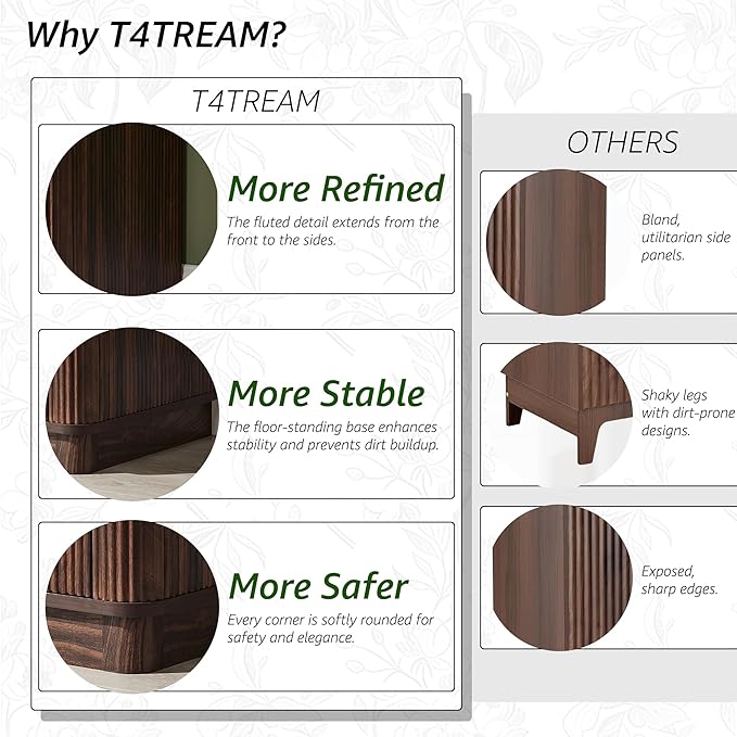 T4TREAM 30 Inch Bathroom Vanity with Sink, Modern Fluted Single Bathroom Vanity with Sink with Storage Cabinet, Adjustable Shelf, Dark Walnut