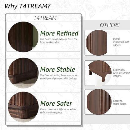 T4TREAM 36 Inch Bathroom Vanity with Sink, Modern Fluted Single Bathroom Vanity with Sink with Storage Cabinet, Adjustable Shelf and 3 Small Drawers, Dark Walnut