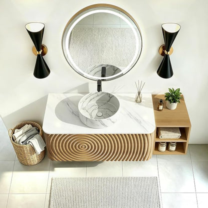 48 Inch Modern Bathroom Vanity with Ceramic Sink, Floating Bathroom Sink Cabinet with Sintered Stone Top&Solid Wood Hammered Frame, Single Bathroom Vanities w/Soft-Close Drawer&IDE Open Cube