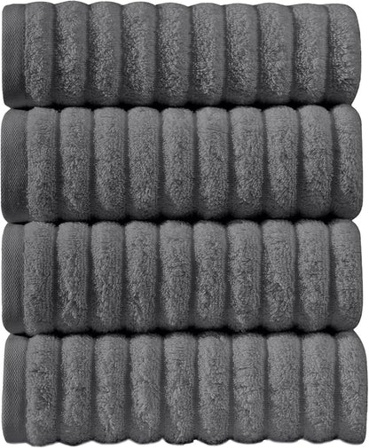 Elegant Comfort Luxury 100% Turkish Cotton Corduroy Ribbed 4 Pack Hand Towel Set 16 x 28 Inch - Absorbent, Super Soft, Quick Dry, Premium Towels for Bathroom, Gym, Spa and Hotel Use, Gray