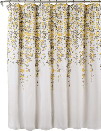 Lush Decor Weeping Flower Shower Curtain 72"W x 72"L Yellow & Gray - Fabric Shower Curtains for Bathroom - Floral Bathroom Curtain - Cottage Core Decor