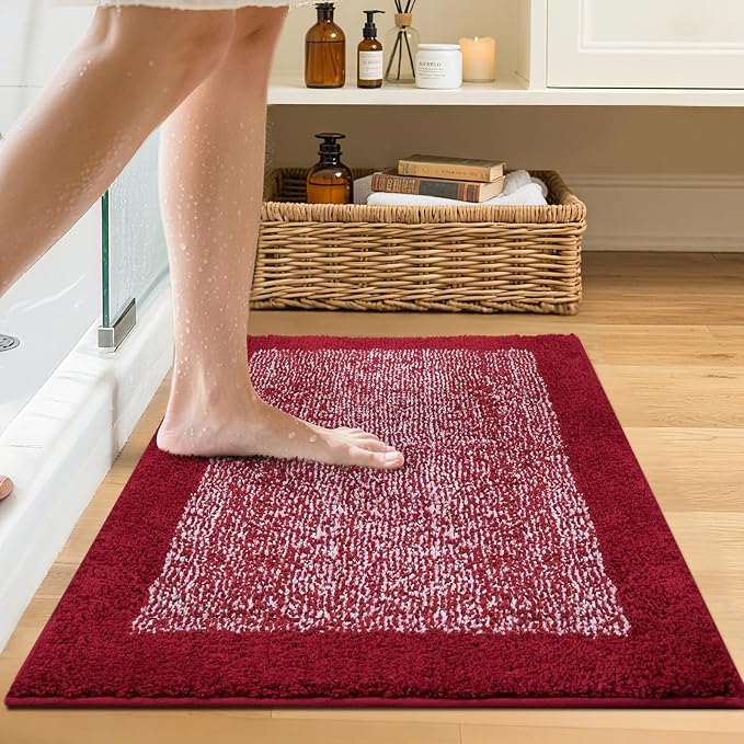 Bathroom Rugs 24x17 Non Slip Washable, Red Bath Mat for Bathroom Floor Tub, Soft Absorbent Quick Dry Mats for Shower, Bathtub,Home Decor