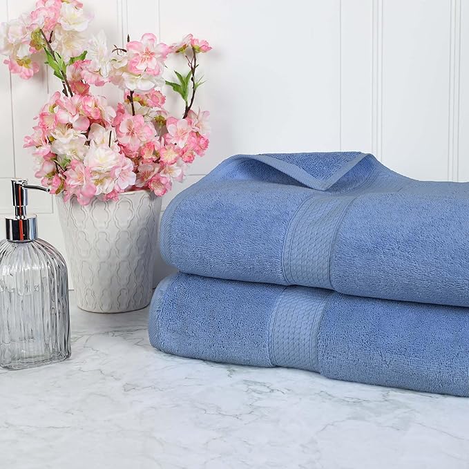 SUPERIOR Egyptian Cotton Pile Plush Bath Sheet, 2 Piece Set, Denim Blue | Highly Absorbent, Ultra Soft Luxury 800 GSM Towel Set for Bathroom, Shower, Hotel Essentials Oversize Plush Madeline Towels