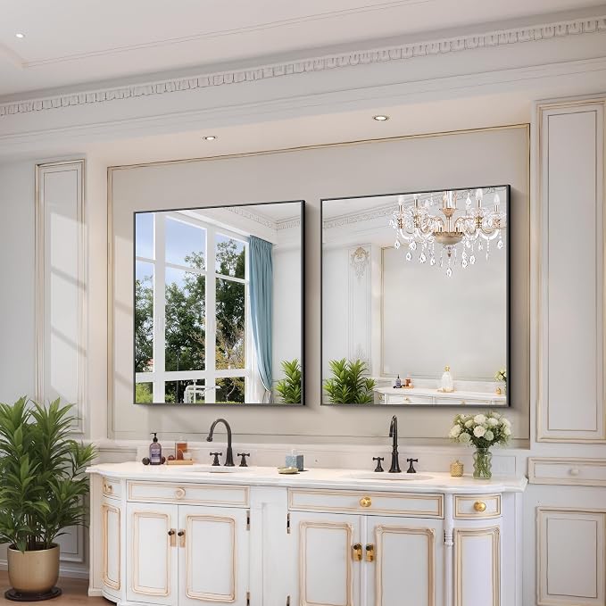 YIROMAN Bathroom Mirror 36"x42",Black Bathroom Mirrors for Over Sink with Aluminum Frame, Rectangular Vanity Mirror with Right Angle, Wall Mirror for Oversink, Vanity, Bedroom, Living Room