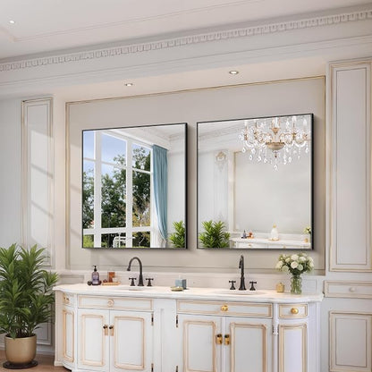 YIROMAN Bathroom Mirror 36"x42",Black Bathroom Mirrors for Over Sink with Aluminum Frame, Rectangular Vanity Mirror with Right Angle, Wall Mirror for Oversink, Vanity, Bedroom, Living Room