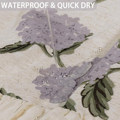 ORTIGIA Linen Textured Ruffle Shower Curtain with Metal Hooks, Vintage Purple Hydrangea Floral Boho Waterproof Bath Curtain for Rustic Farmhouse Bathroom Decor 72x72 Inch