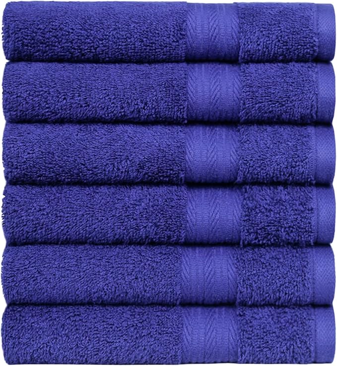 Amazon Basics 100% Cotton Fade-Resistant Hand Towels for Bathroom, Soft Absorbent, 26" x 16", Navy Blue, 6-Pack