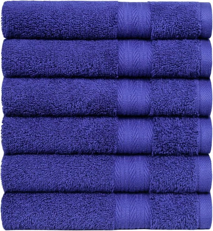 Amazon Basics 100% Cotton Fade-Resistant Hand Towels for Bathroom, Soft Absorbent, 26" x 16", Navy Blue, 6-Pack
