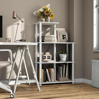 Homes: Inside + Out Apexa Modern 5-Cube Ladder Shelving Units, Collectibles Display Shelves, Easy Assembly Standing Shelf, Home Storage Organizer for Living Room, Bedroom, Office, Taupe Grey