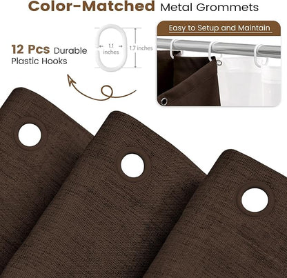 BTTN 3 in 1 Shower Curtain Set - 96 Inch Extra Long Linen Textured Cloth Shower Curtain Liner with Plastic Hooks and 3 Magnets, Tall Modern Hotel Waterproof Shower Curtain for Bathroom, Brown,72x96