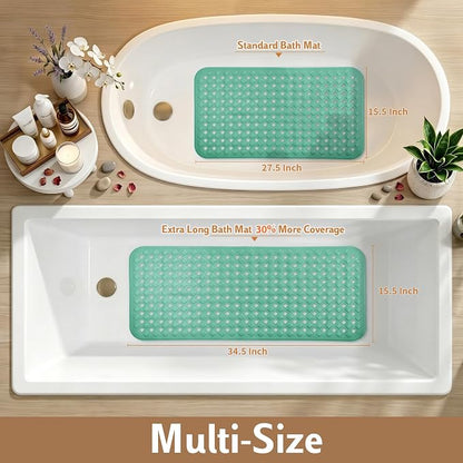 Yimobra Bathtub Mat Non Slip, Super Strong Suction Cups, 27.5"X15.5" Long Shower Mat with Drain Holes, Machine Washable Fast Draining Bath Mats, Bathroom Essentials,MARRS Green