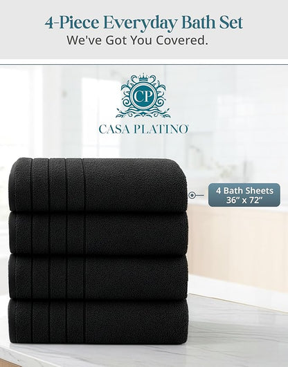 Casa Platino Bath Sheet Towel Set, 4 Pack Bath Sheet(36"x 72"), 100% Ring Spun Cotton Bath Sheets, Lightweight Black Bath Sheet, Highly Absorbent Black Towels, Quick Drying Towels Set, Soft Towel