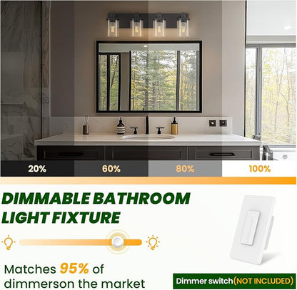 Bathroom Vanity Light, 4 Light Matte Black Light Fixture with Clear Glass Shade, 29 in Modern＆Farmhous Vanity Lights, Bathroom Light Fixtures Over Mirror for Bathrooms, Livingroom