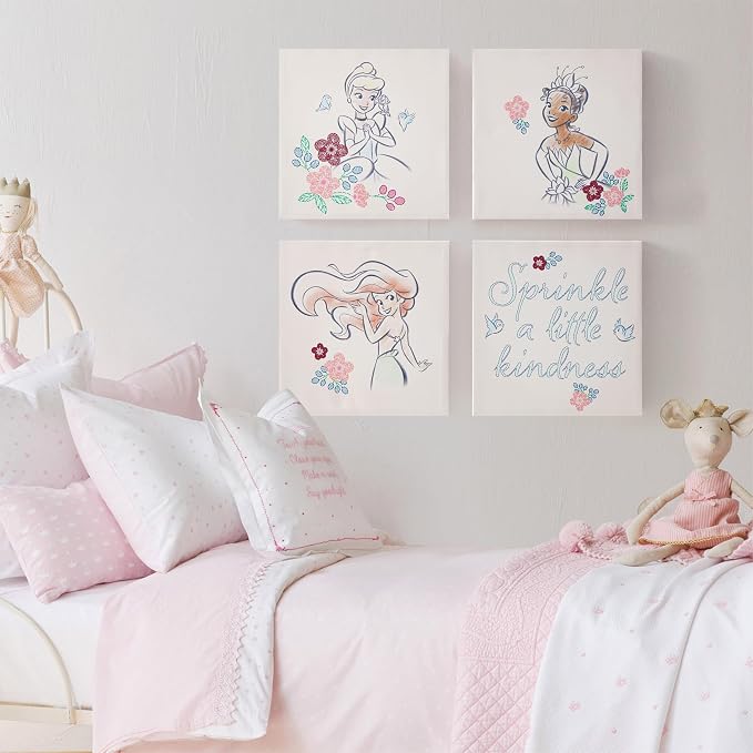 Disney Princess 4 Pack Square Canvas Wall Art Set, 11''x11'' each