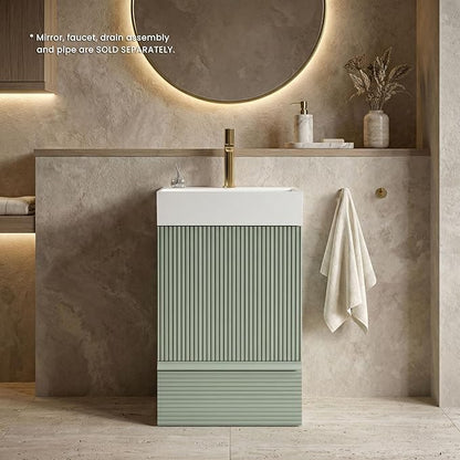20 inch Bathroom Vanity with White Ceramic Sink, Bath Storage Cabinet with Soft-Closing Door and Drawer, Perfect for Small Space, Powder Room, Hotel, Mint Green
