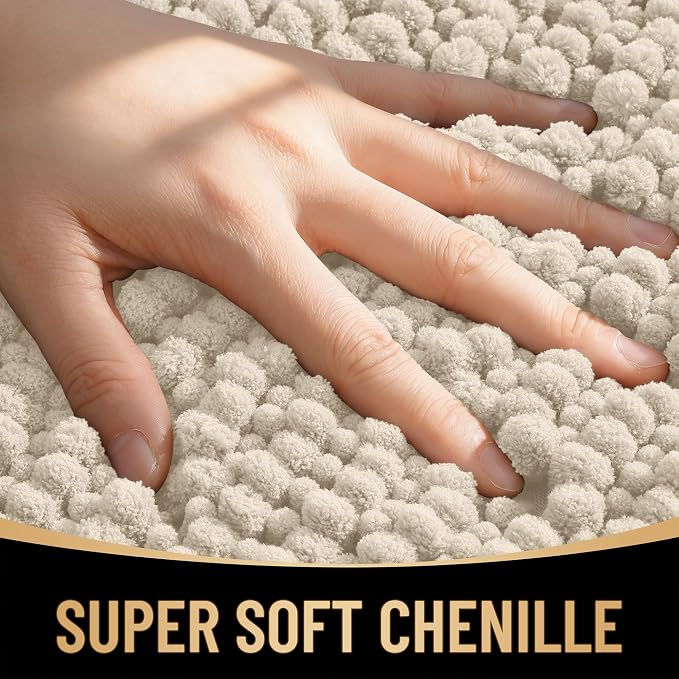 OLANLY Thick Chenille Bathroom Rugs 36x24, Soft Absorbent Bath Mat, Sand | Bath Rugs, Rubber Backing, Machine Wash Dry, Bath Mats for Bathroom Floor, Tub and Shower, Home Decor Accessories