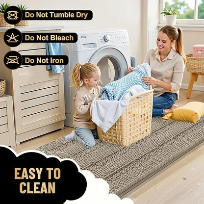 OLANLY Thick Bathroom Rugs 30x20, Chenille Striped Bath Rugs, Warm Taupe | Rubber Backing, Machine Wash, Extra Soft Absorbent Bath Mats for Bathroom Floor, Tub and Shower, Home Decor Accessories