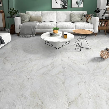Marble Peel and Stick Floor Tile Stickers 20 PCS Self Adhesive Floor Tiles Waterproof Bathroom Vinyl Peel and Stick Tile Removable Vinyl Flooring for Kitchen Bedroom Tectured Grey 12 x 12 in