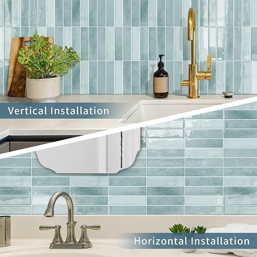 10 Sheets Upgraded Thicker Design Subway Tile Peel and Stick Backsplash | 12”×12”Self Adhesive Wall Tiles Stick on Back Splash for Kitchen,Bathroom,Camper(Azure Blue)