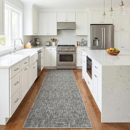 Garvee Indoor Rugs for Entryway 2x6 Solid Color Kitchen Runner Rug, Grey | Washable Modern Textured Non Slip Stain Resistant Non Shedding Low Pile Neutral Soft Rug for Bedroom Hallway Bathroom