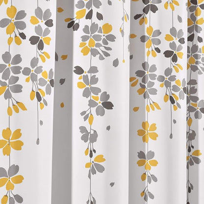 Lush Decor Weeping Flower Light Filtering Window Curtain Panels, Pair, 52"W x 63"L + 2" Header, Yellow & Gray - Charming Modern Floral Curtains for Living Room, Dining Room, & Bedroom